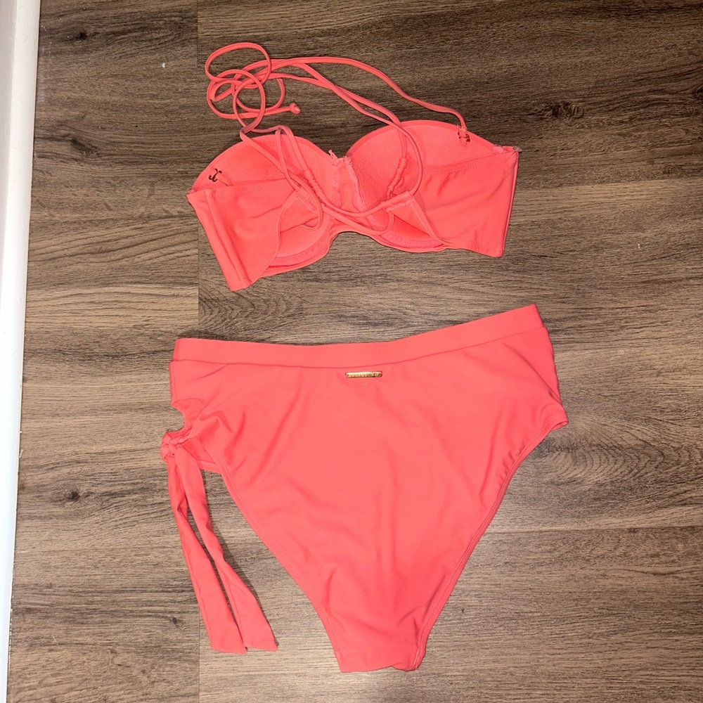 Juicy Couture Living Coral Bandeau Bikini Top & Cutout High- Waist Bottoms - Picture 6 of 8
